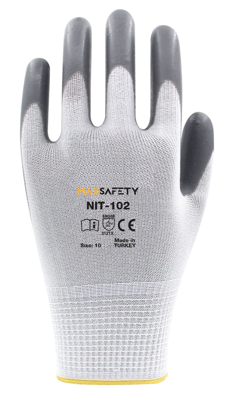 Nitril Kaplı Eldiven (Gri - Beyaz) No: 8 - 9 - 10