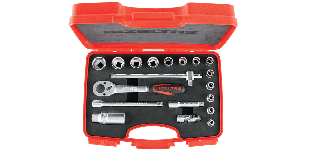İzeltaş 3/8″ Socket Wrench Set 6 Points (19 pcs,mm)
