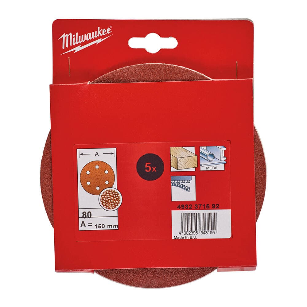 Milwaukee 80 Grit 150 mm Random Orbit Sanding Pad - 5'li — image 1