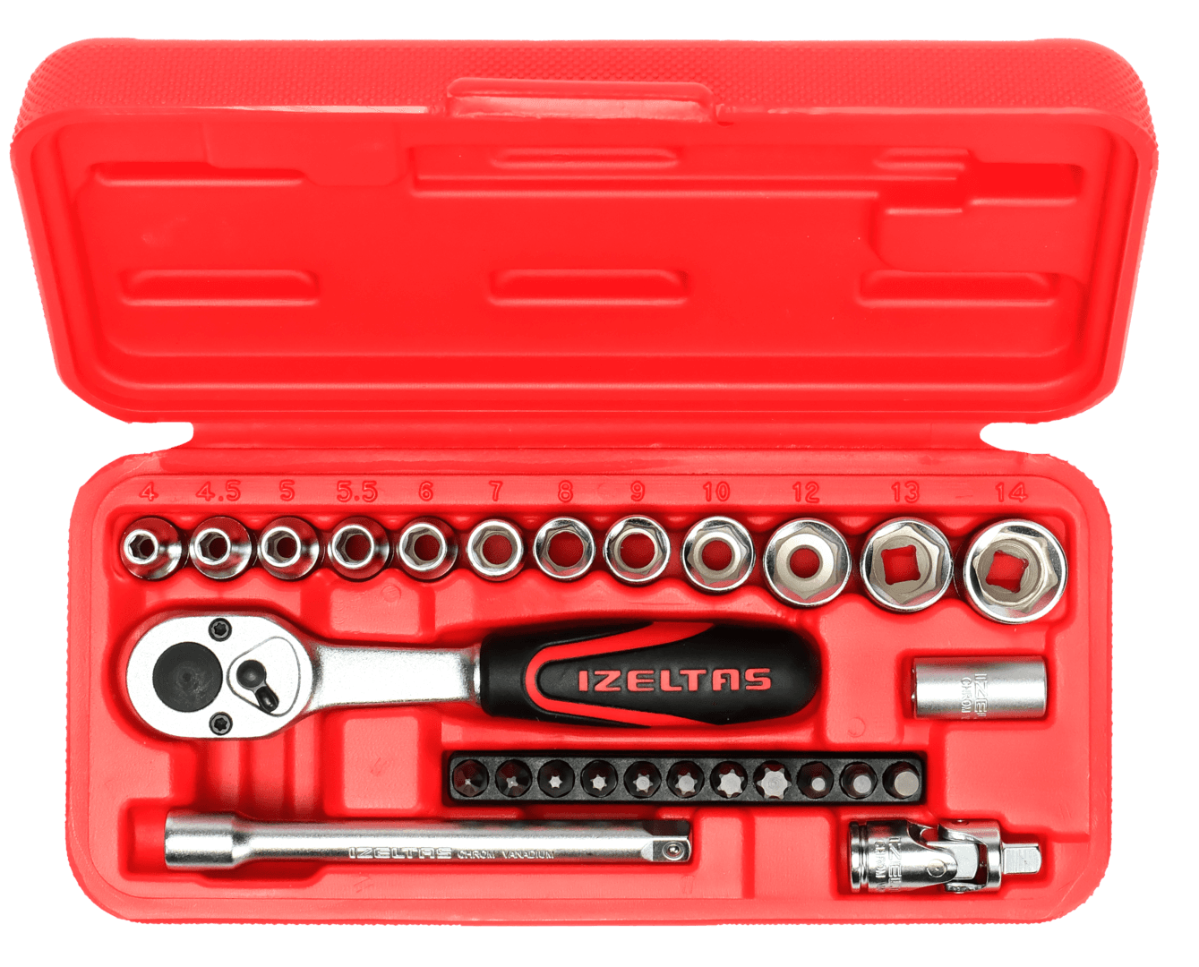 İzeltaş 1/4″ Socket Wrench 6 Points and Bits Set (27 Pcs, mm)