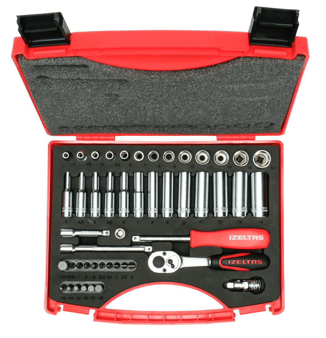 İzeltaş 1/4″ Socket Wrench 6 Points and Bits Set(48 Pcs,mm)