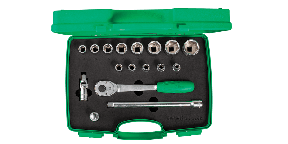 Elta 1/2″ Socket Wrench Set 6 Points (17 Pcs, mm)