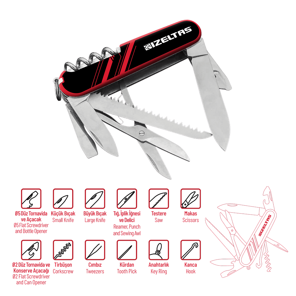 İzeltaş Multi Pocketknife (12 Functions)