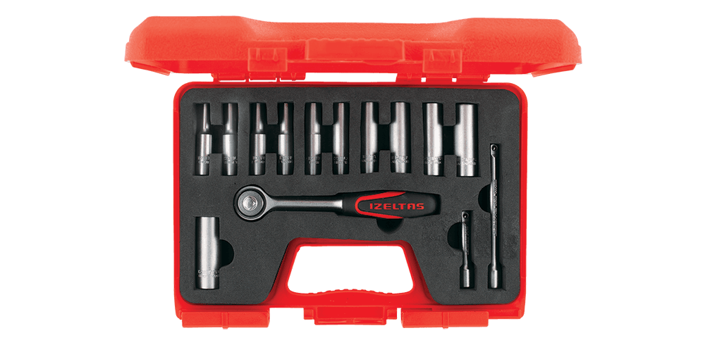 İzeltaş 1/4″ Deep Socket Wrench Set Long Type (14 pcs, mm)