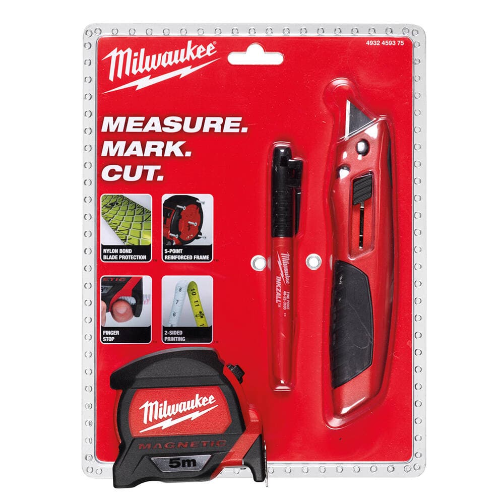 Milwaukee 3'lü Maket Bıçağı+Metre+Marker İşaretleme Kalemi Seti