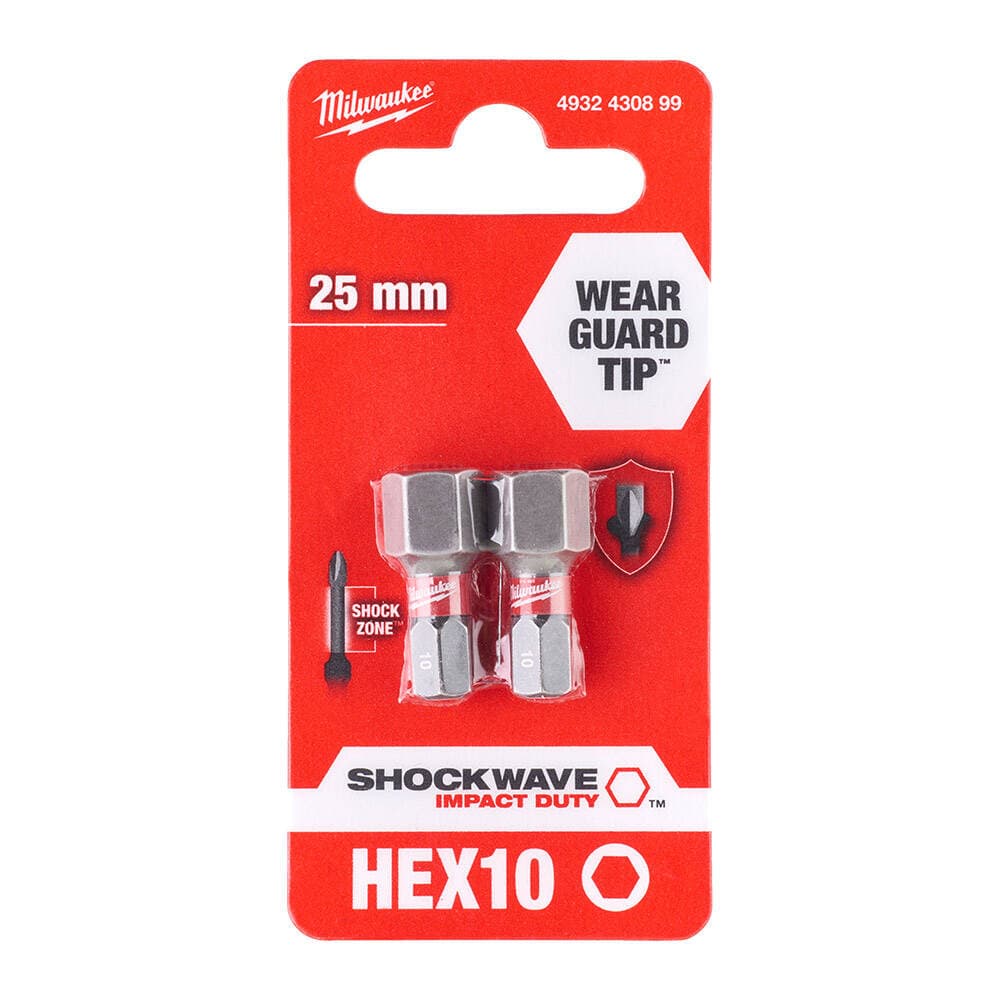Milwaukee HEX10 mm 25 mm Shockwave Impact Bits Uç - 2'li
