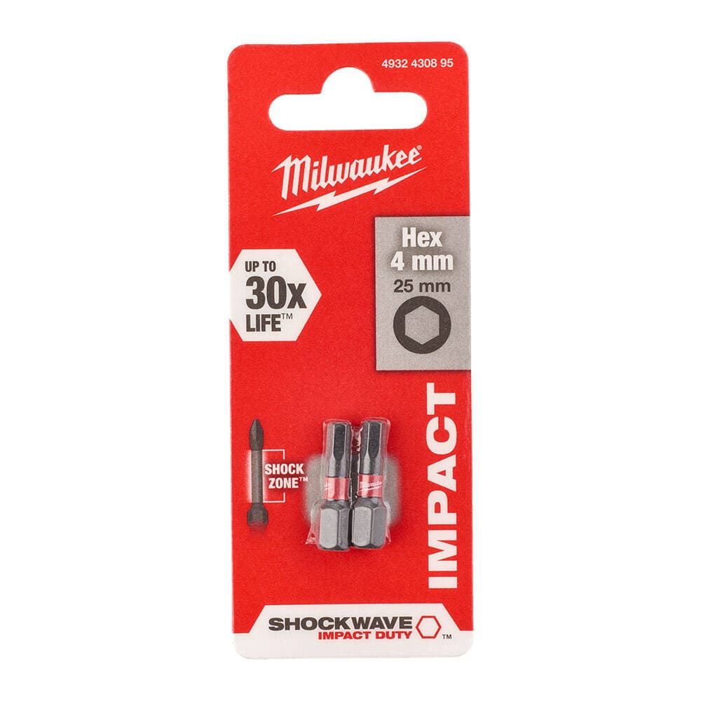 Milwaukee HEX4 mm 25 mm Shockwave Impact Bits Uç - 2'li