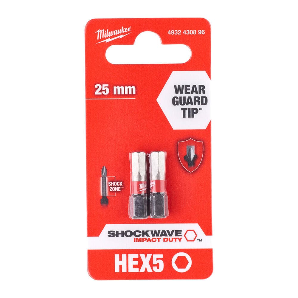 Milwaukee HEX5 mm 25 mm Shockwave Impact Bits Uç - 2'li