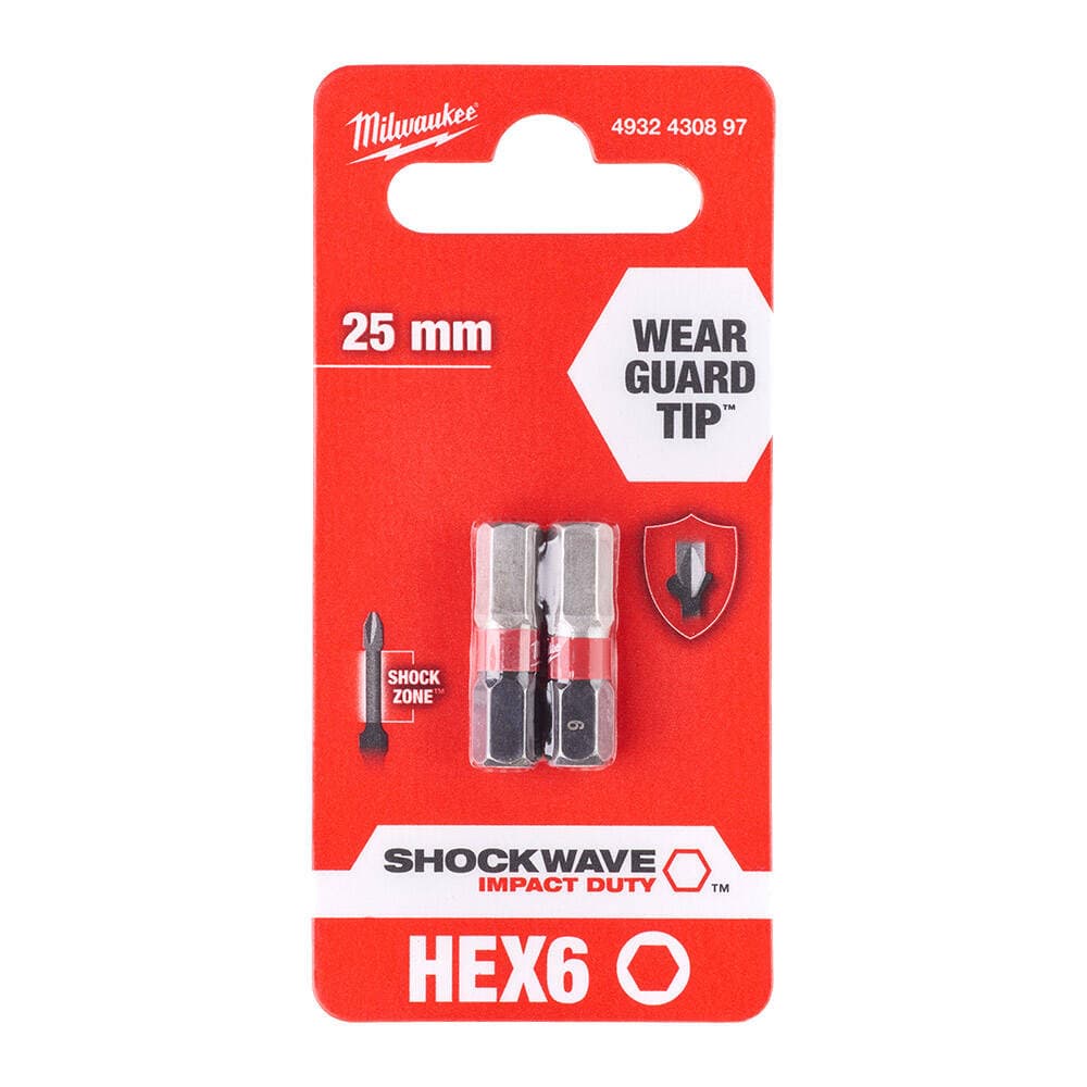 Milwaukee HEX6 mm 25 mm Shockwave Impact Bits Uç - 2'li