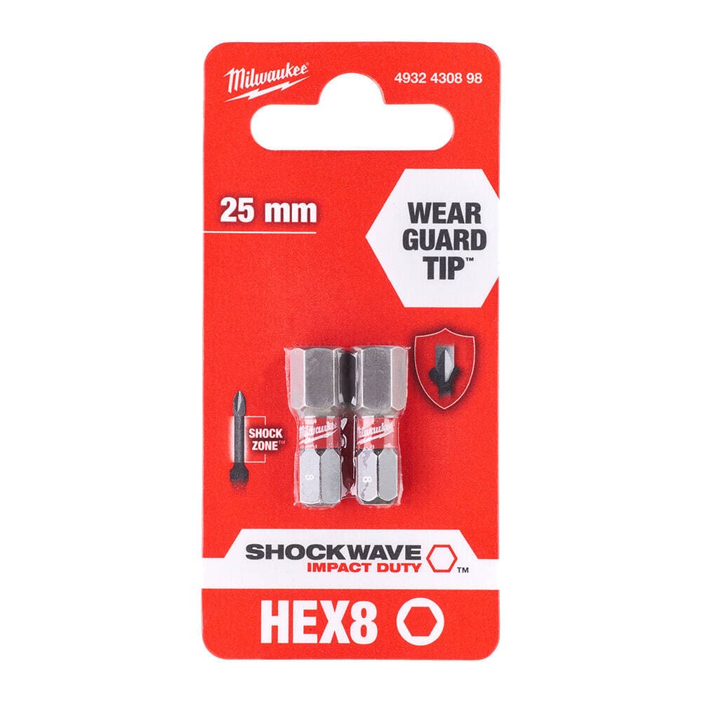 Milwaukee HEX8 mm 25 mm Shockwave Impact Bits Uç - 2'li