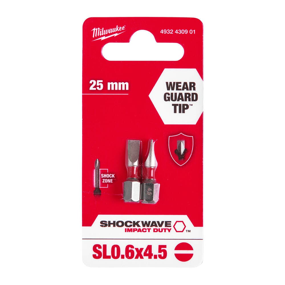 Milwaukee SL0.6x4.5 25 mm Shockwave Bits Uç - 2'li