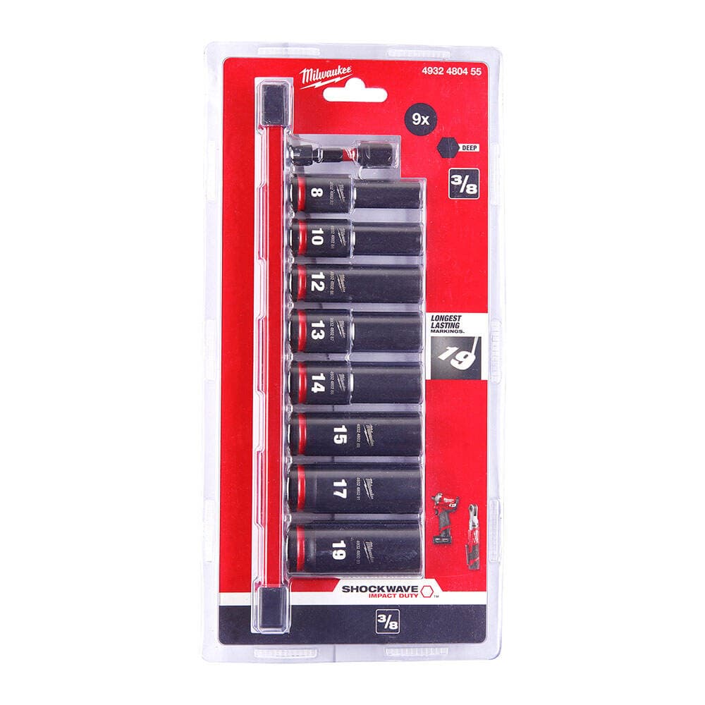 Milwaukee SHW Endüstriyel Darbeli Lokma 3/8 İnç Uzun Set-9 Parça