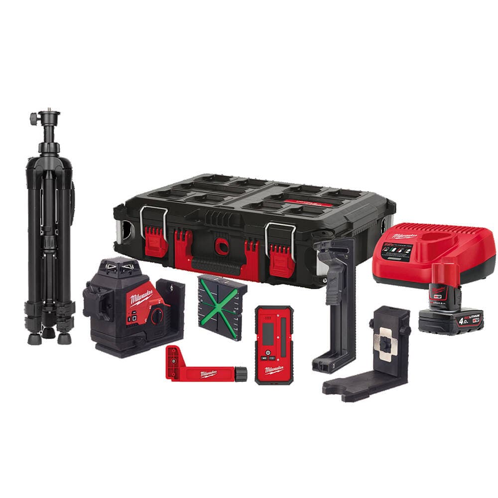 Milwaukee M12 3PLKIT-401C 2 Dikey 1 Yatay 360 Derece Lazer-Set Yeşil Renk
