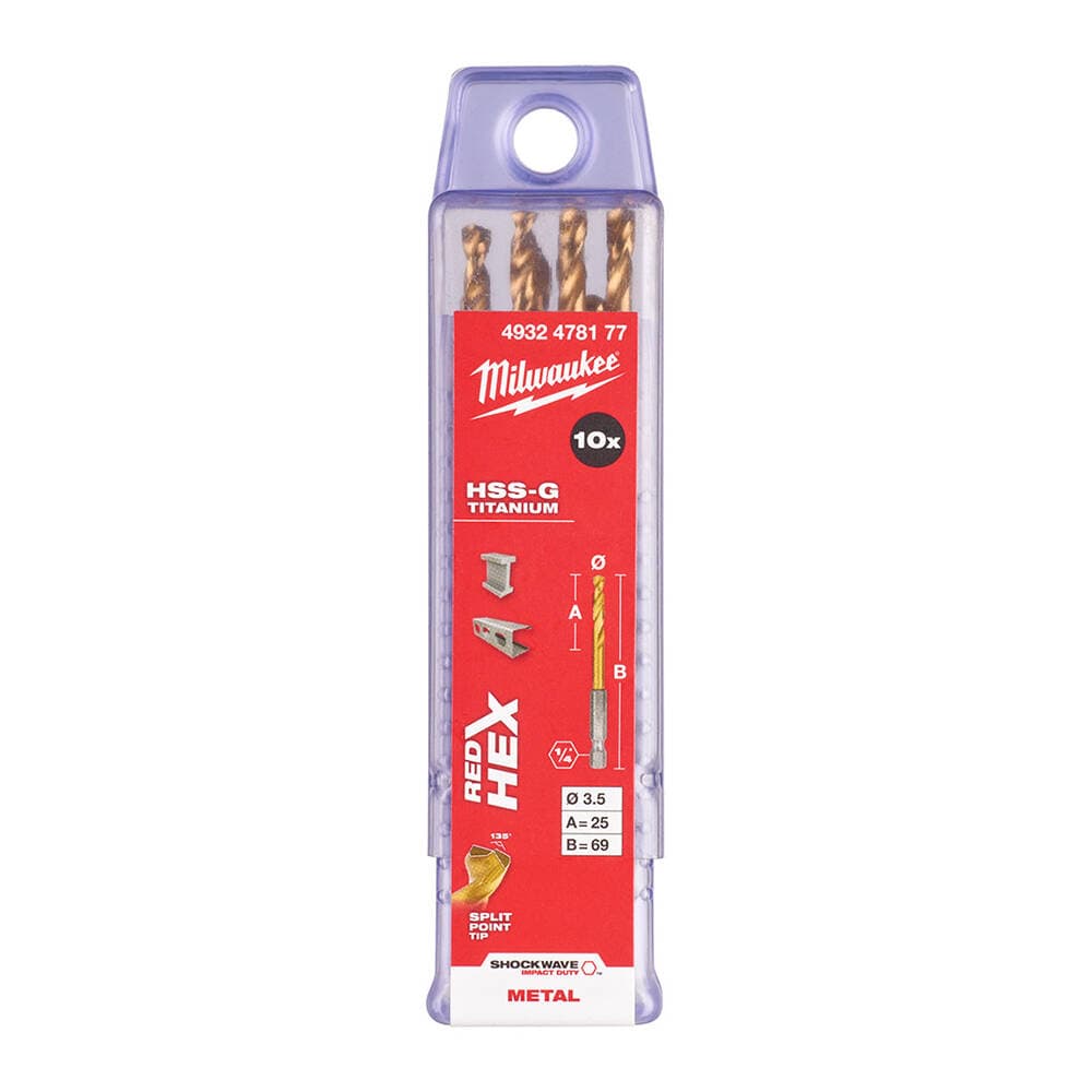 Milwaukee 3.5x69 mm HSS-G Hex Girişli Metal Matkap Ucu (4932478177)