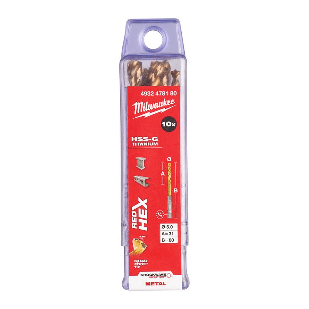 Milwaukee 5.0x80 mm HSS-G Hex Girişli Metal Matkap Ucu