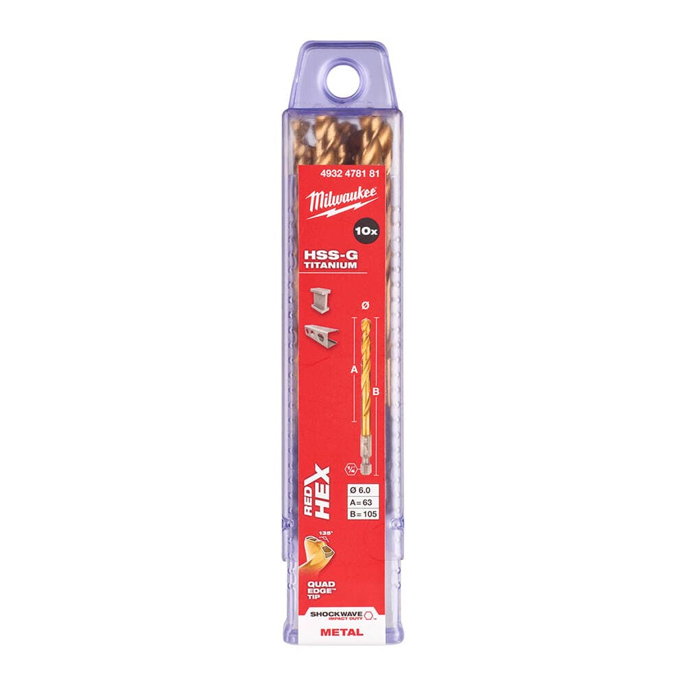 Milwaukee 6.0x105 mm HSS-G Hex Girişli Metal Matkap Ucu
