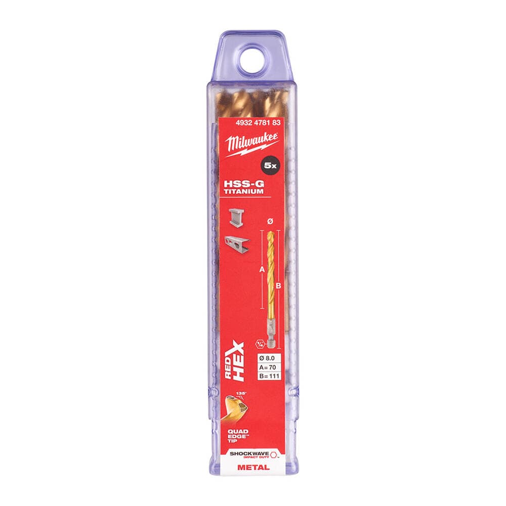 Milwaukee 8.0x110 mm HSS-G Hex Girişli Metal Matkap Ucu
