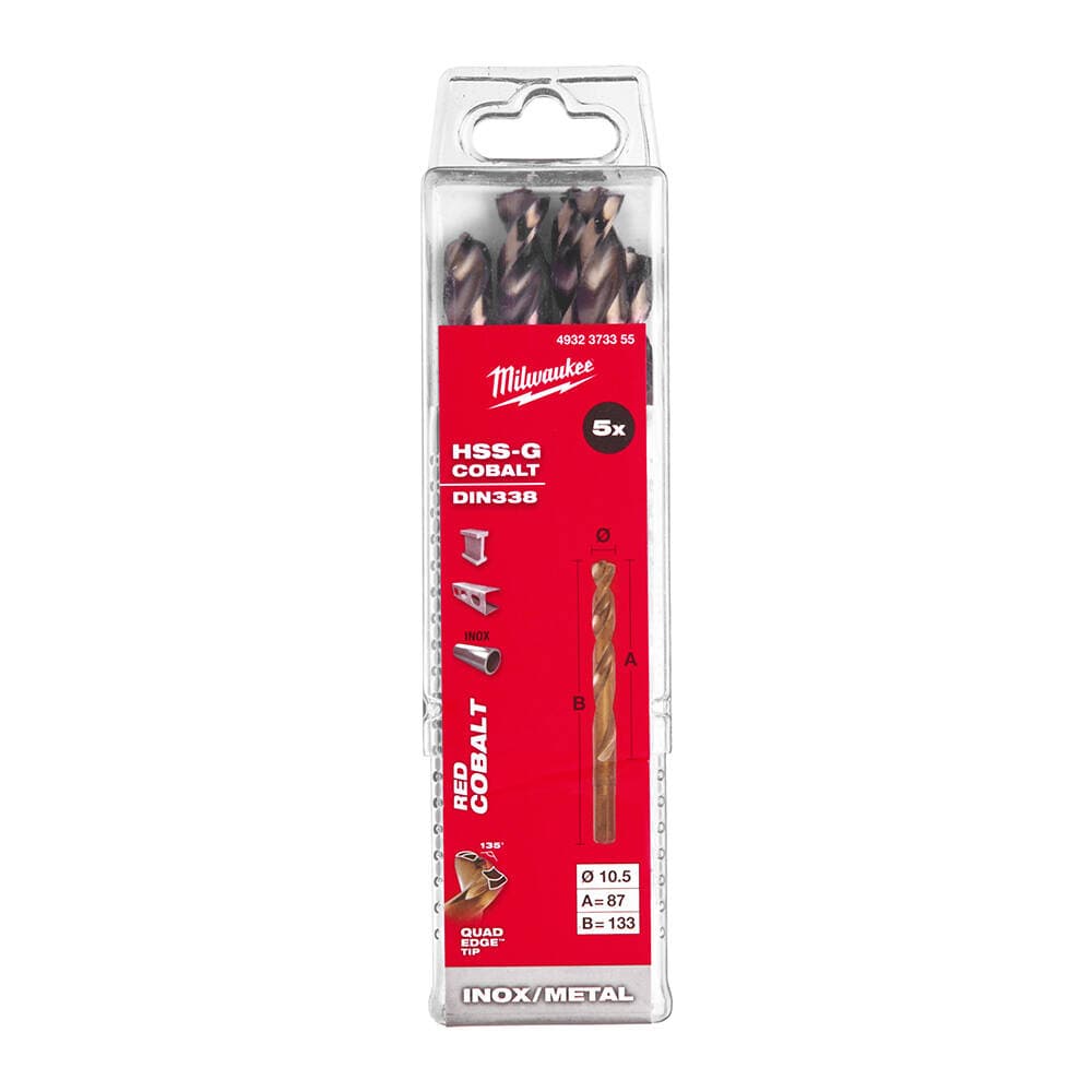 Milwaukee 10.5x133 mm Altın Serisi HSS-G Co Metal Matkap Ucu - 5'li