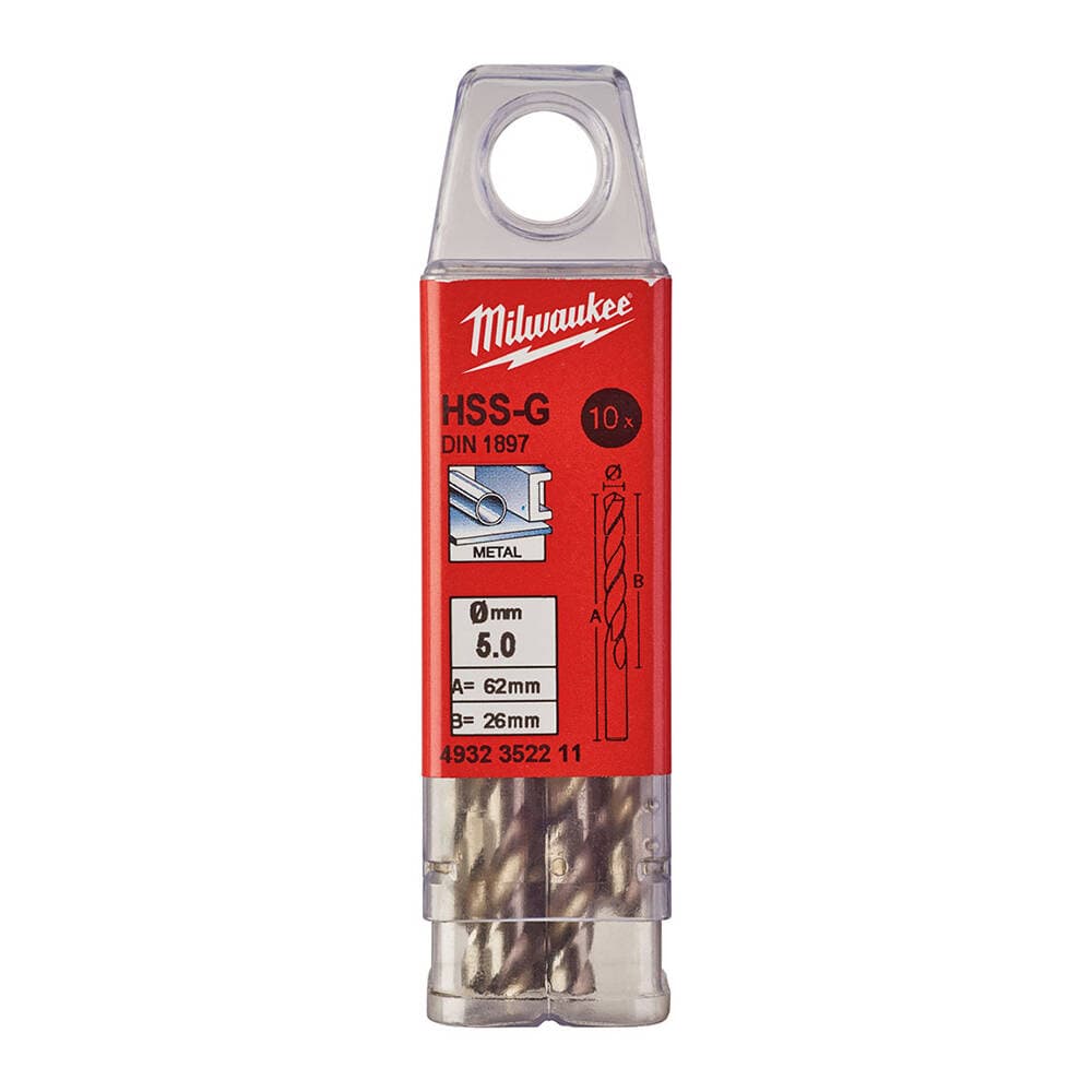 Milwaukee 5.0x62 mm HSS-G Kısa Seri Metal Matkap Ucu 10'lu