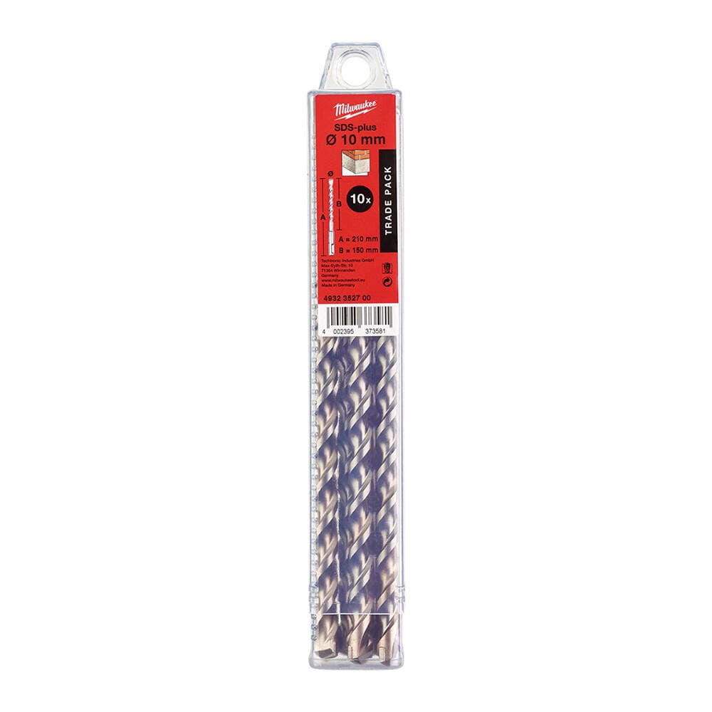Milwaukee 10x210 mm 2 Elmaslı SDS-Plus Matkap Ucu - 10'lu