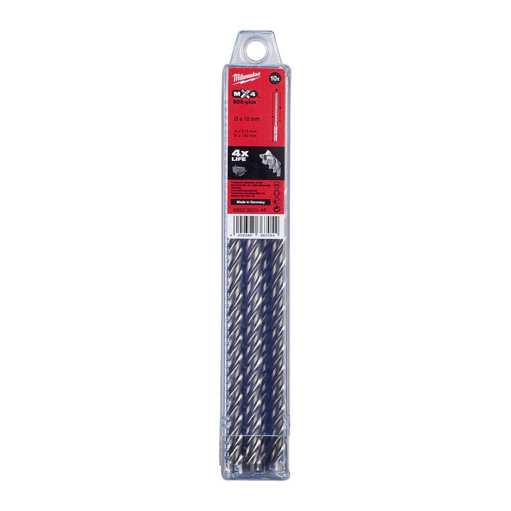 Milwaukee 10x210 mm SDS-Plus Mx4 Serisi 4 Elmaslı Matkap Ucu - 10'lu