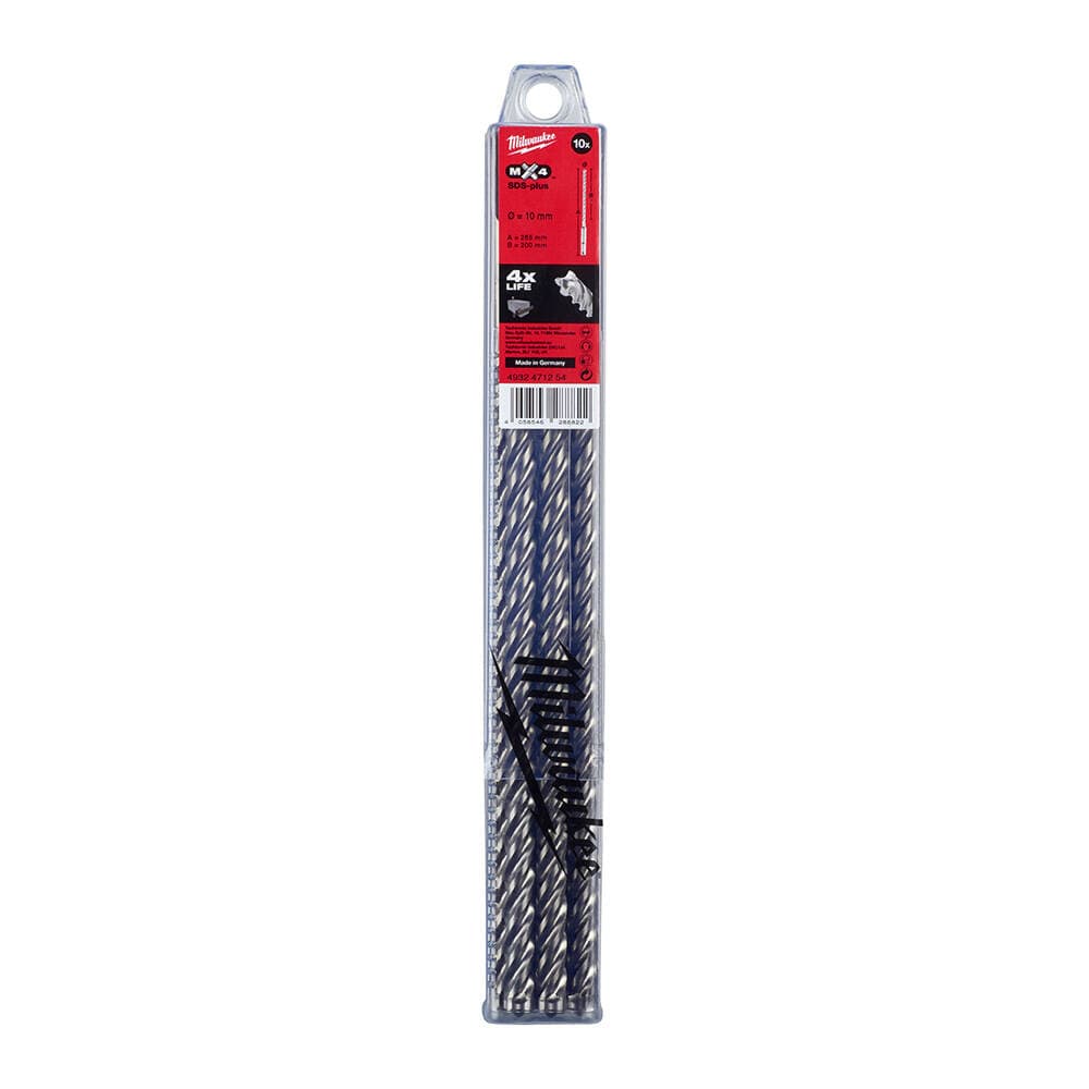 Milwaukee 10.0x265 mm SDS-Plus Mx4 Serisi 4 Elmaslı Matkap Ucu - 10'lu