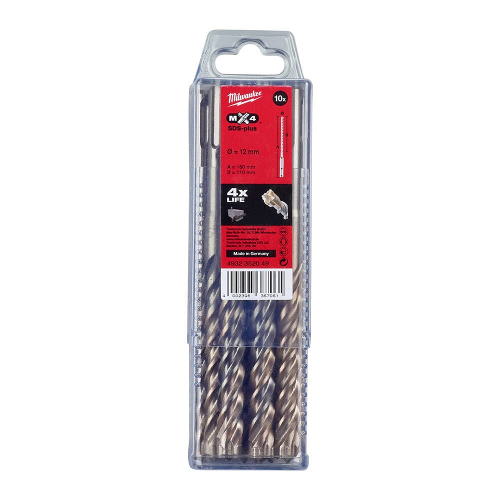 Milwaukee 12x160 mm SDS-Plus Mx4 Serisi 4 Elmaslı Matkap Ucu - 10'lu