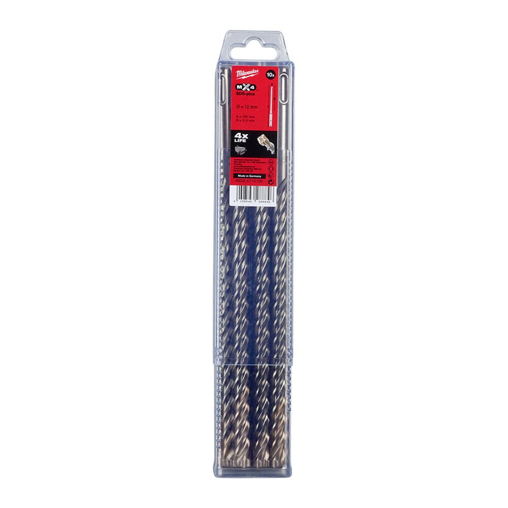 Milwaukee 12.0x260 mm SDS-Plus Mx4 Serisi 4 Elmaslı Matkap Ucu - 10'lu