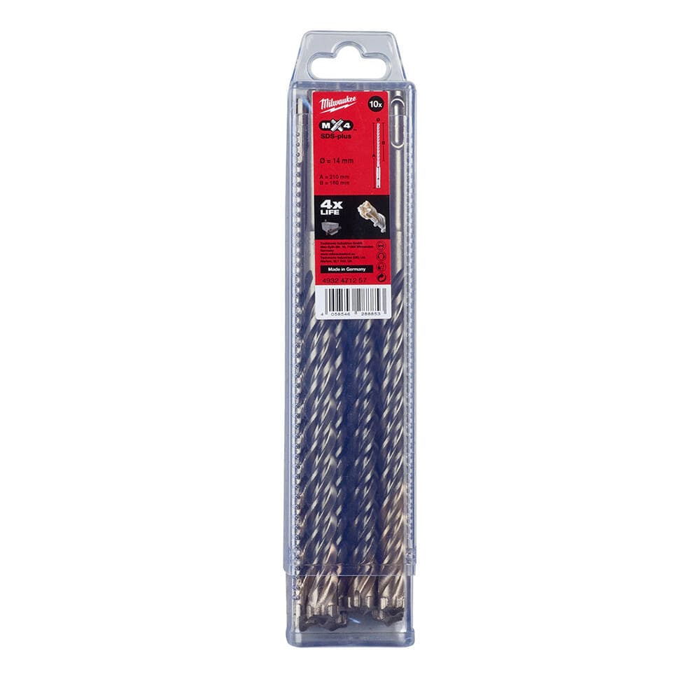 Milwaukee 14.0x210 mm SDS-Plus Mx4 Serisi 4 Elmaslı Matkap Ucu - 10'lu