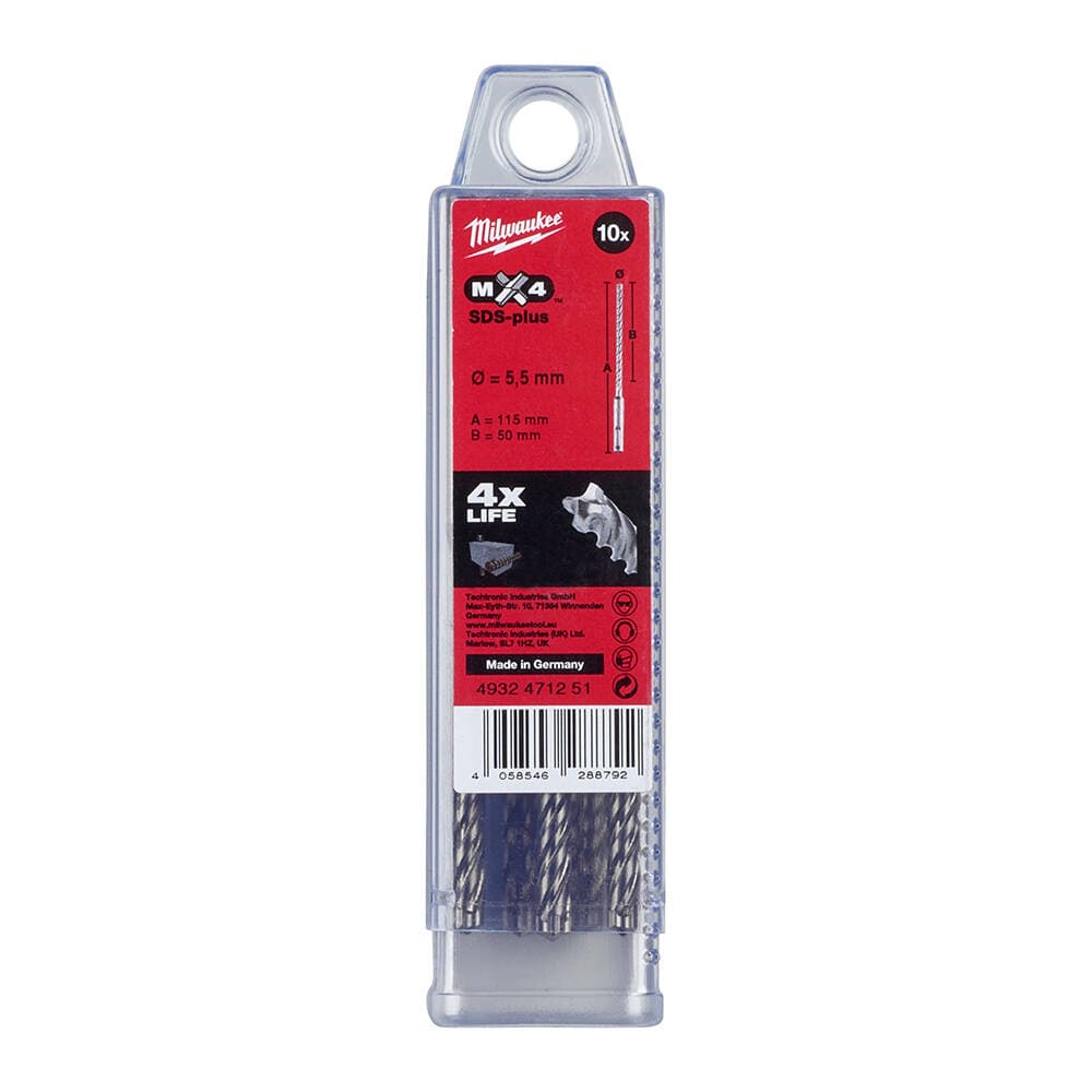 Milwaukee 5.5x115 mm SDS-Plus Mx4 Serisi 4 Elmaslı Matkap Ucu - 10'lu