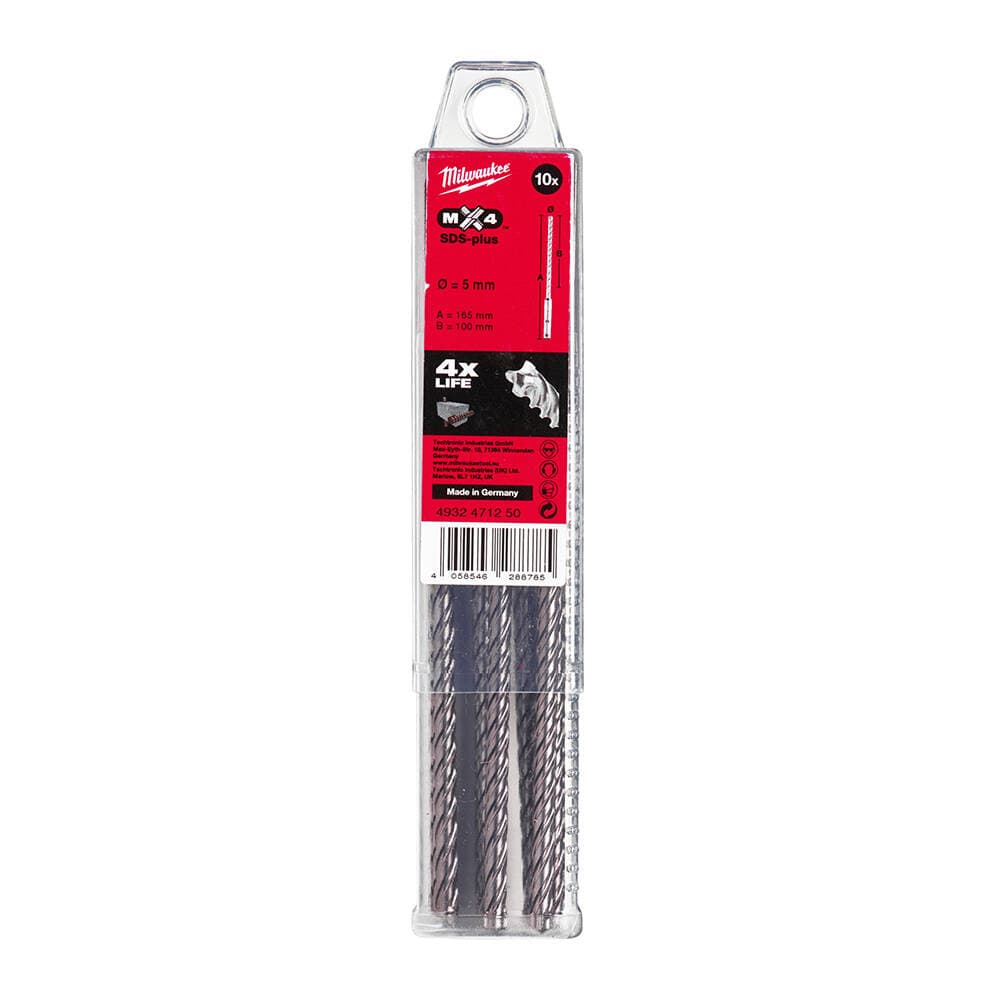 Milwaukee 5.0x165 mm SDS-Plus Mx4 Serisi 4 Elmaslı Matkap Ucu - 10'lu