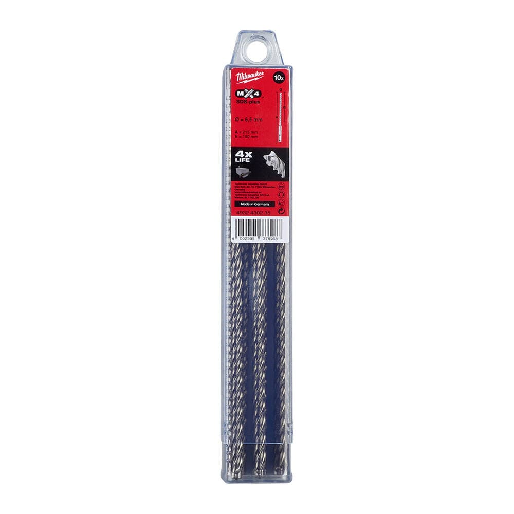 Milwaukee 6.5x215 mm SDS-Plus Mx4 Serisi 4 Elmaslı Matkap Ucu - 10'lu