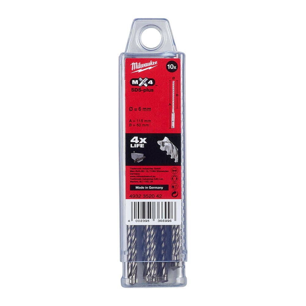 Milwaukee 6x115 mm SDS-Plus Mx4 Serisi 4 Elmaslı Matkap Ucu - 10'lu