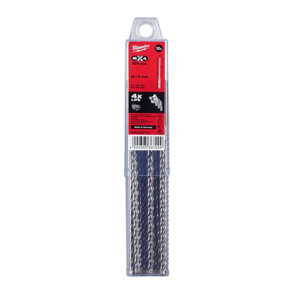 Milwaukee 6x165 mm SDS-Plus Mx4 Serisi 4 Elmaslı Matkap Ucu - 10'lu