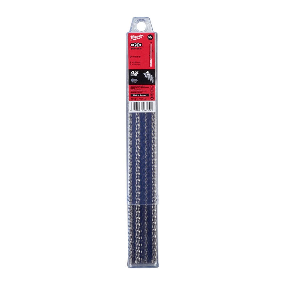 Milwaukee 6.0x265 mm SDS-Plus Mx4 Serisi 4 Elmaslı Matkap Ucu - 10'lu