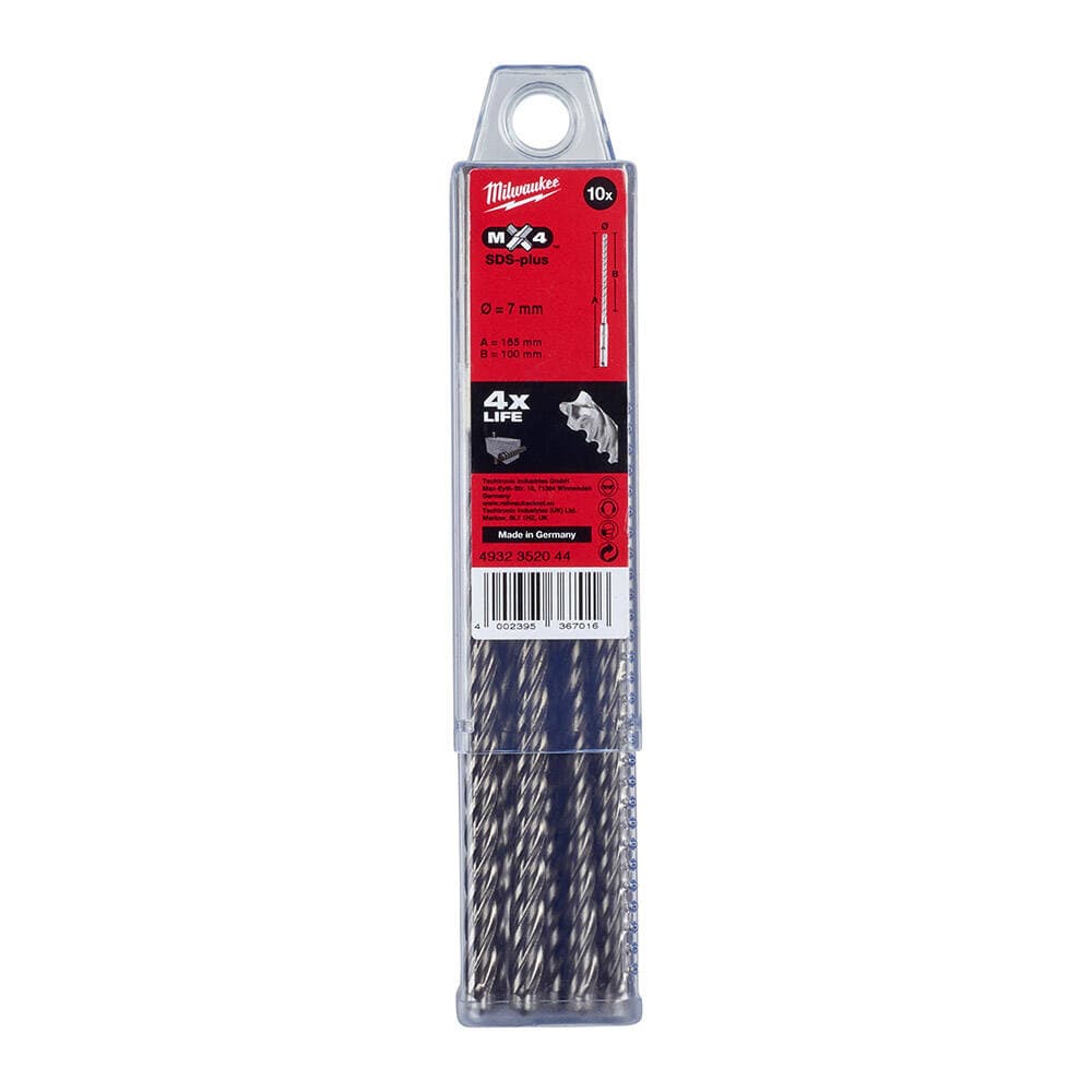 Milwaukee 7x165 mm SDS-Plus Mx4 Serisi 4 Elmaslı Matkap Ucu - 10'lu