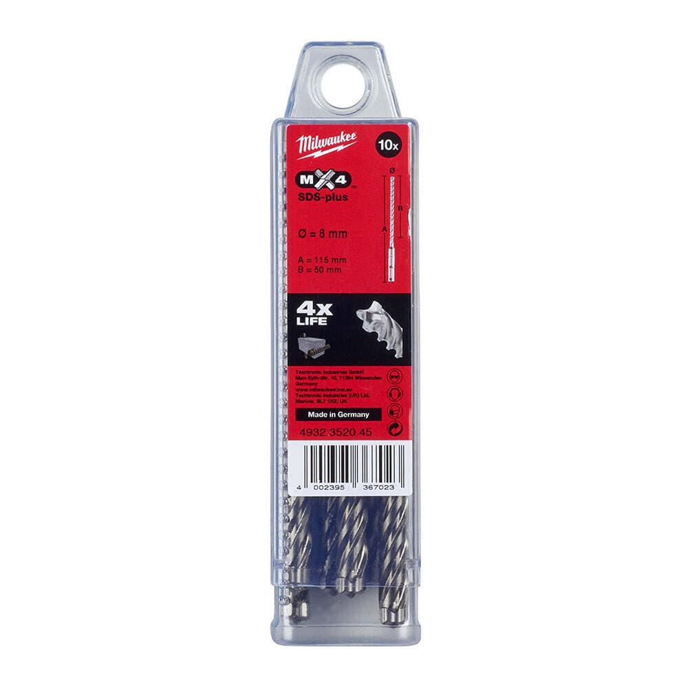Milwaukee 8x115 mm SDS-Plus Mx4 Serisi 4 Elmaslı Matkap Ucu - 10'lu