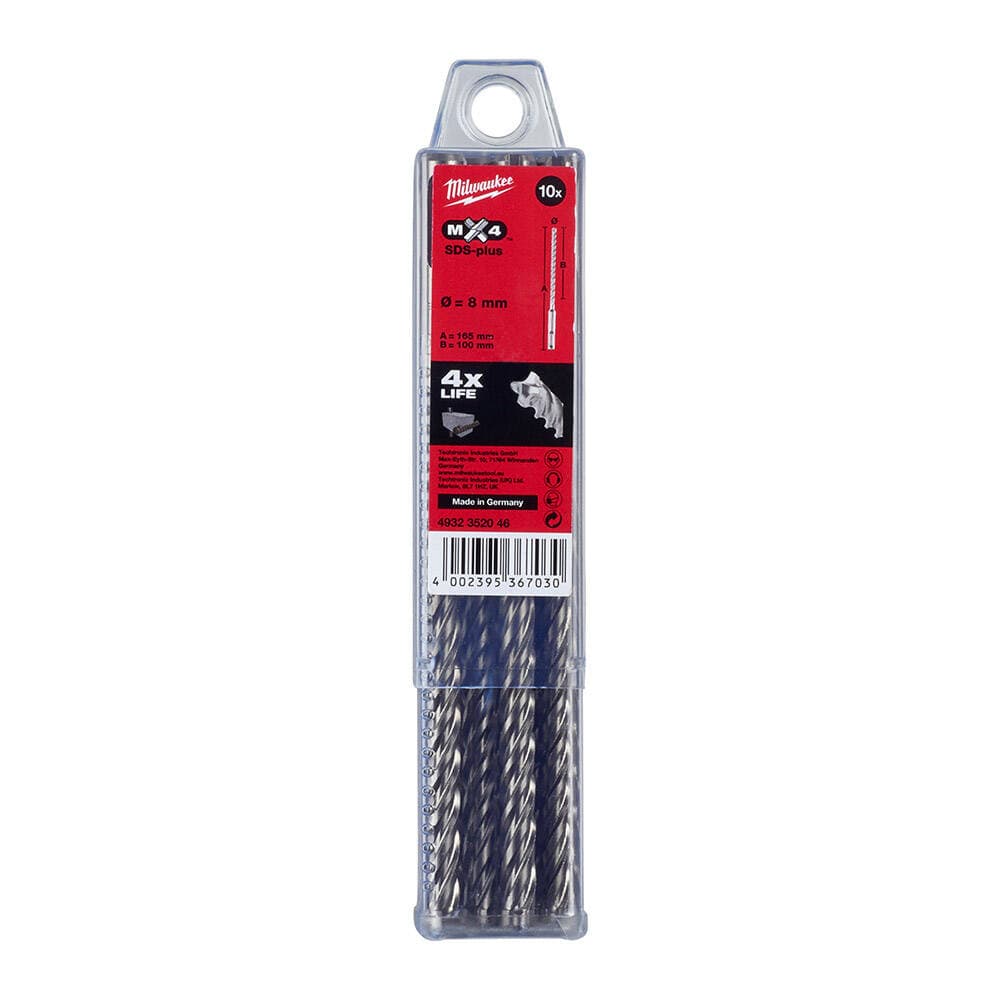 Milwaukee 8x165 mm SDS-Plus Mx4 Serisi 4 Elmaslı Matkap Ucu - 10'lu