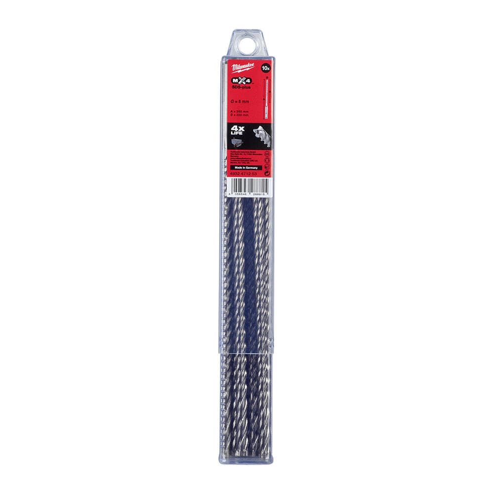 Milwaukee 8.0x265 mm SDS-Plus Mx4 Serisi 4 Elmaslı Matkap Ucu - 10'lu