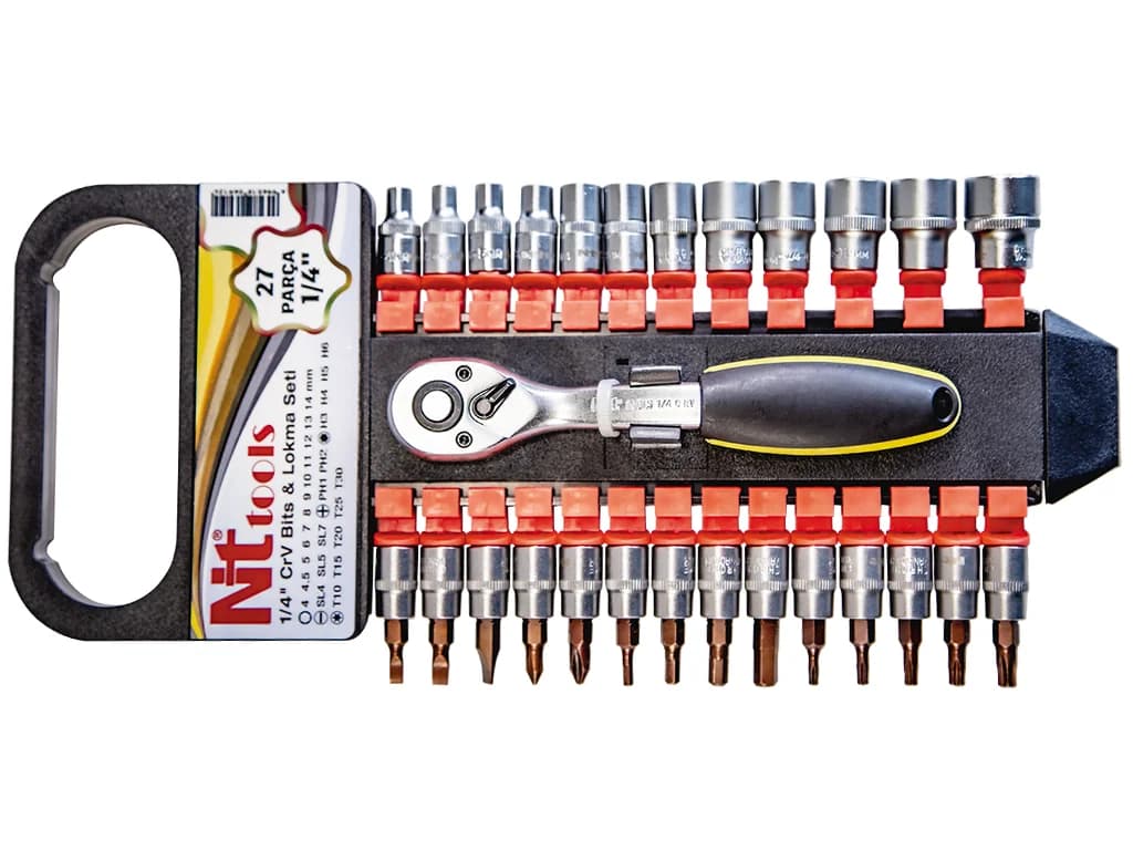 NT Tools 1/4″ 6-Point CrV Bit and Socket Set 27 Pieces NCSET63