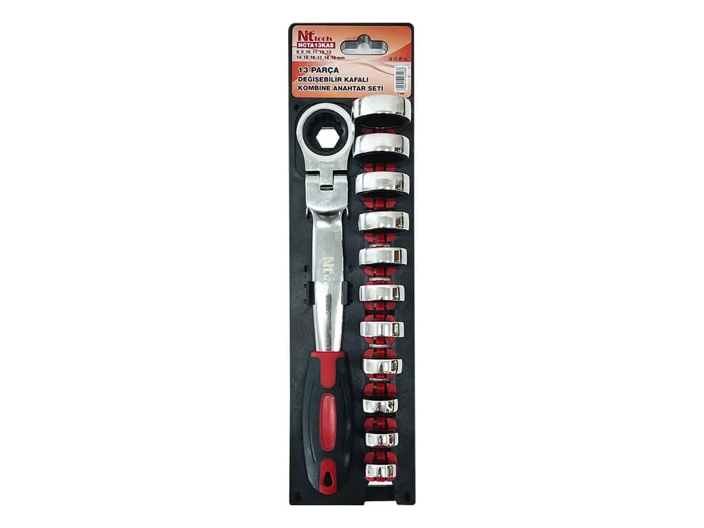 NT Tools Interchangeable Head Flex Combination Wrench Set 13 Pieces NCTA13KAS