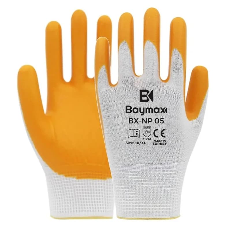 Baymax Naylon Nitril Eldiven NP05 Sarı-Beyaz NO:10