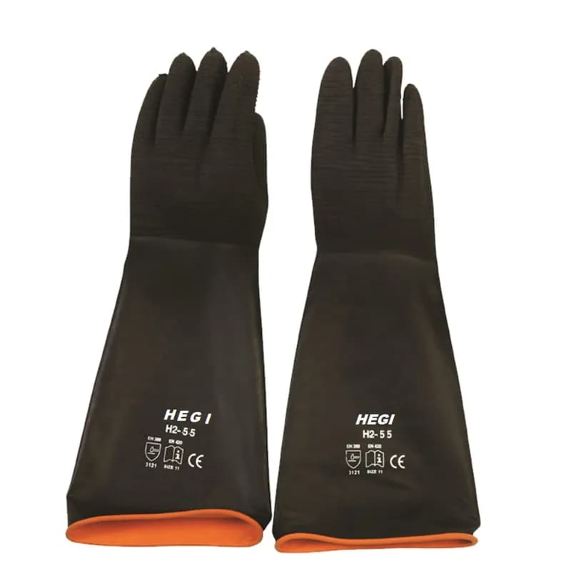 Hegı HR55 Siyah Asit Eldiveni Tırtıklı 55 cm