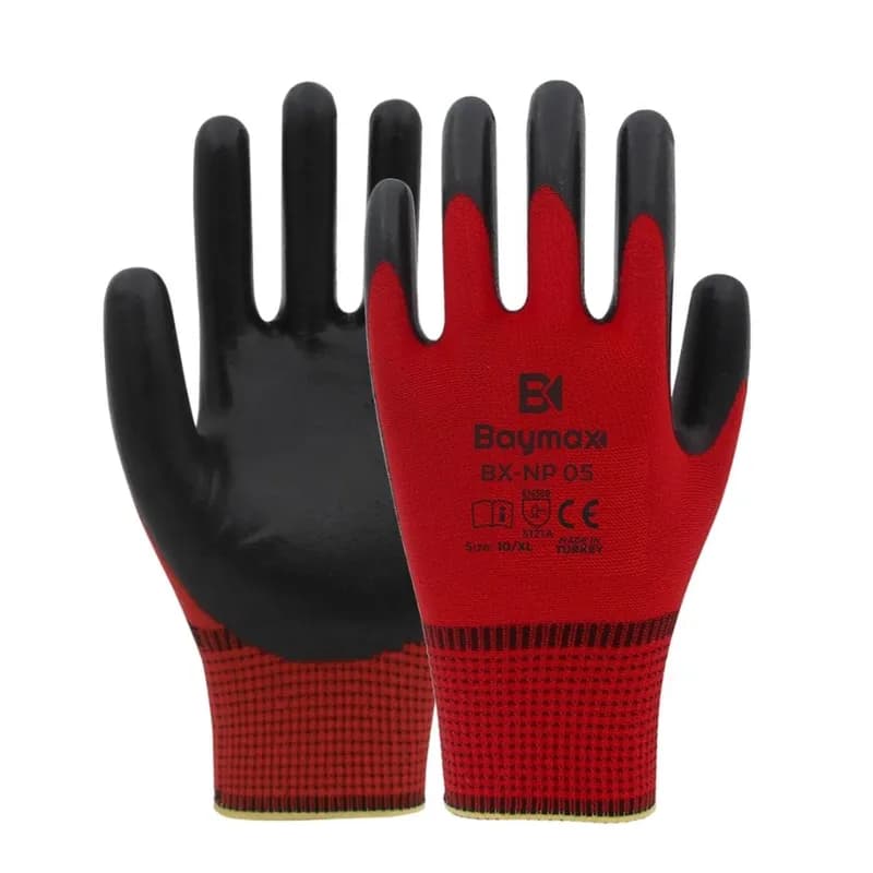 Baymax Nitril Eldiven NP05 Kırmızı-Siyah NO:10