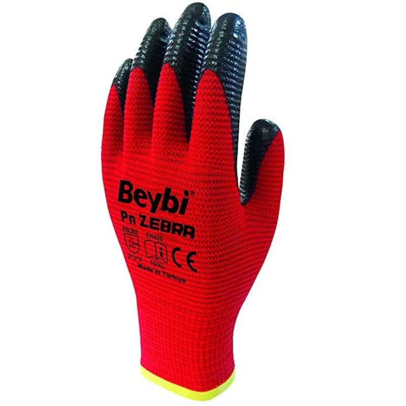 BEYBİ PN5 Zebra Eldiven Kırmızı-Siyah No: 9