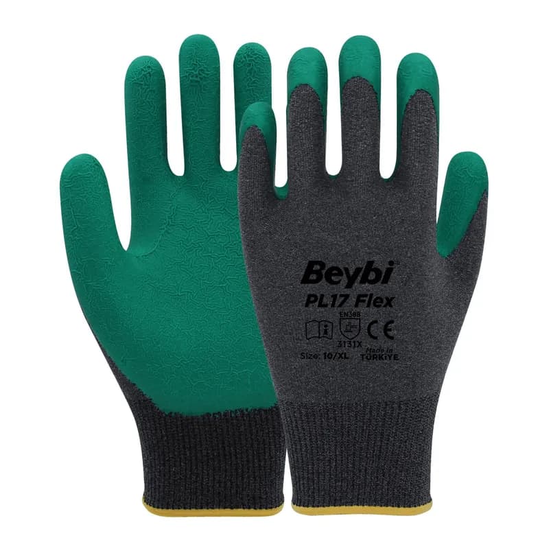 BEYBİ PL-17 Flex Lateks Eldiven Yeşil- Gri NO:10
