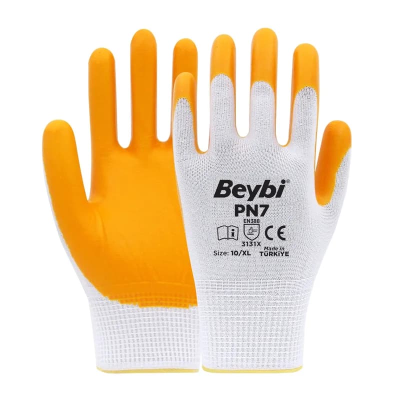 BEYBİ PN7 Naylon Nitril Eldiven Sarı No: 10