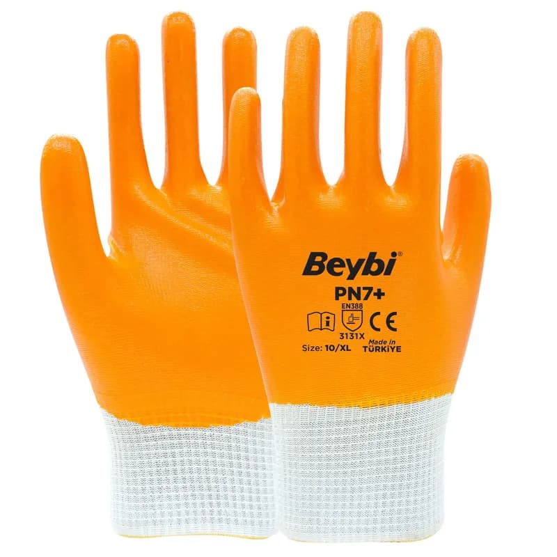 BEYBİ PN7+ Tam Kaplı Naylon Nitril Eldiven NO:10