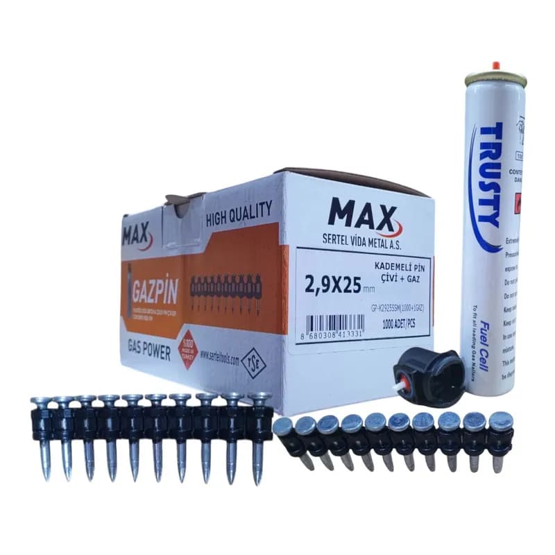 AKDENİZ Max Gazlı Taban. Çivi 25 (1000 ÇİVİ+1 Gaz)