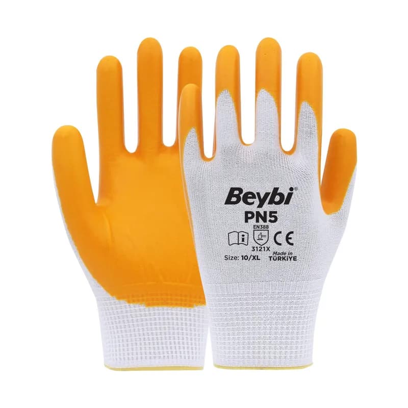 BEYBİ PN5 Naylon Nitril Eldiven Sarı No: 10